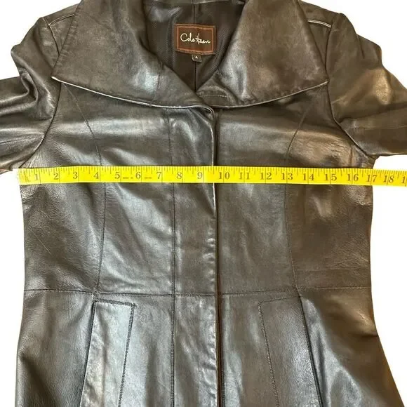 COLE HAAN Wing Collar Black Lambskin Leather Jacket Size 4 - Picture 9 of 17
